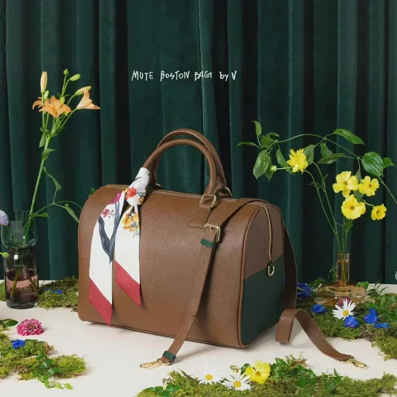 BTS Artist Made Collection V Taehyung Mute Boston Bag Brown W/ Scarf & Strap JPN