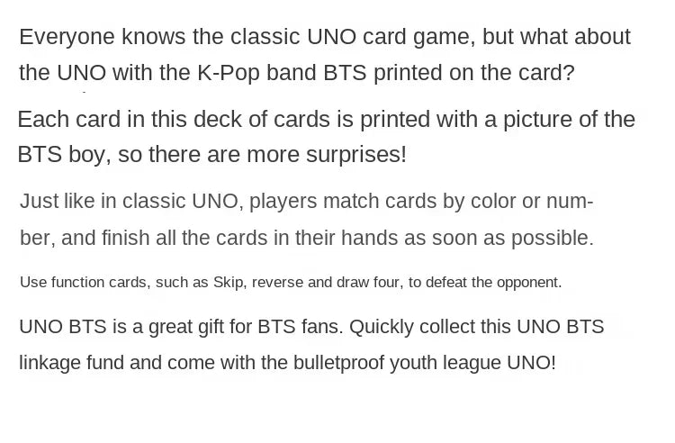 BTS Uno Card Set